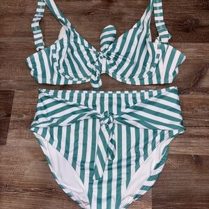 Swimsuits For All Green and White Stripe two piece